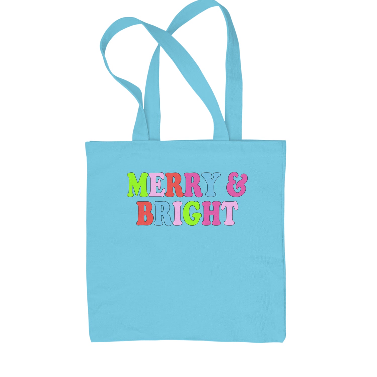 Merry and Bright Festive Christmas Holiday Shopping Tote Bag Sky Blue