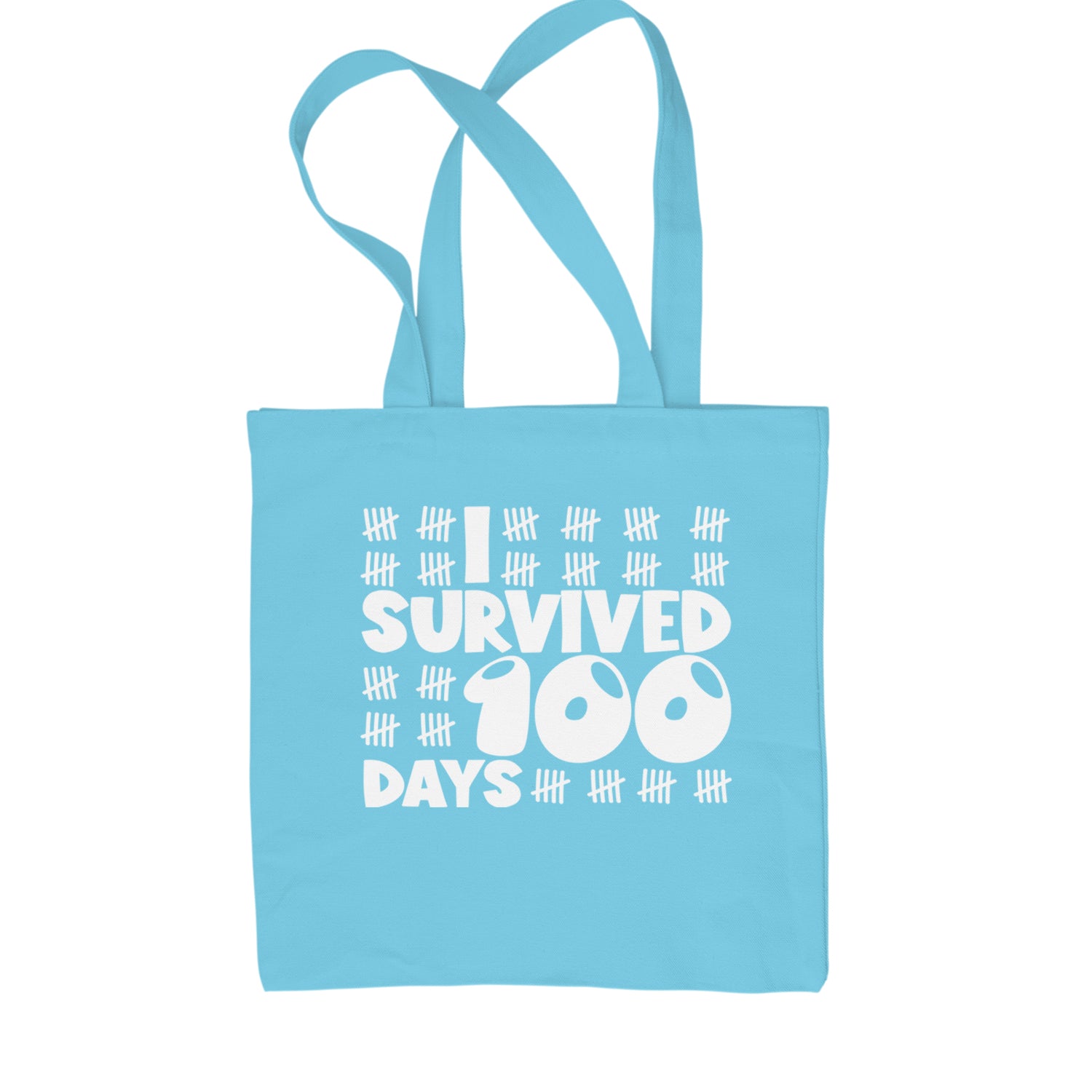 I Survived 100 Days Tally Marks Shopping Tote Bag Sky Blue