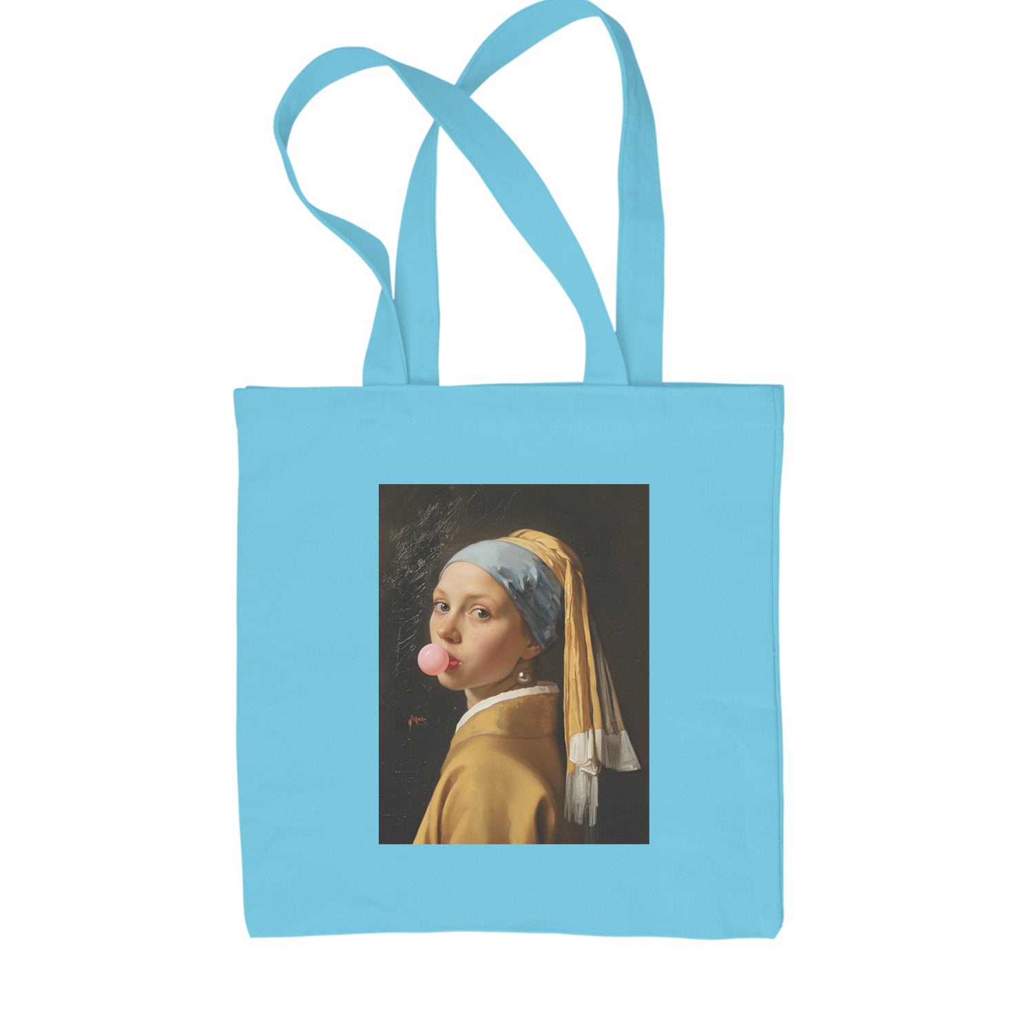 Girl with a Pearl Earring Bubble Gum Contemporary Art Shopping Tote Bag Sky Blue