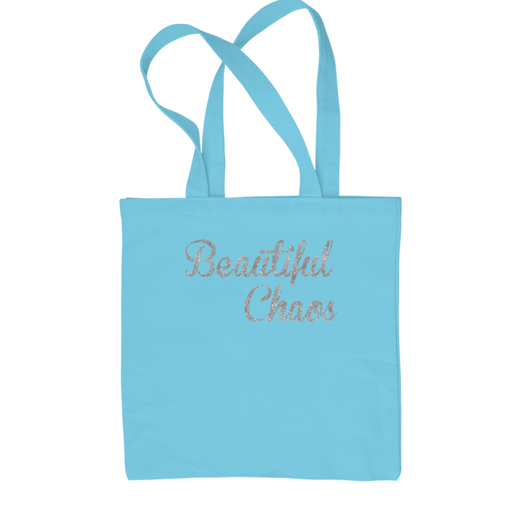 Beautiful Chaos Glitter Music Festival Shopping Tote Bag Sky Blue