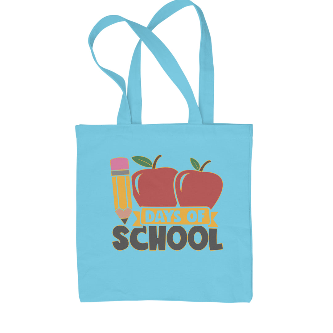 100 Days Of School Apple Pencil Shopping Tote Bag Sky Blue