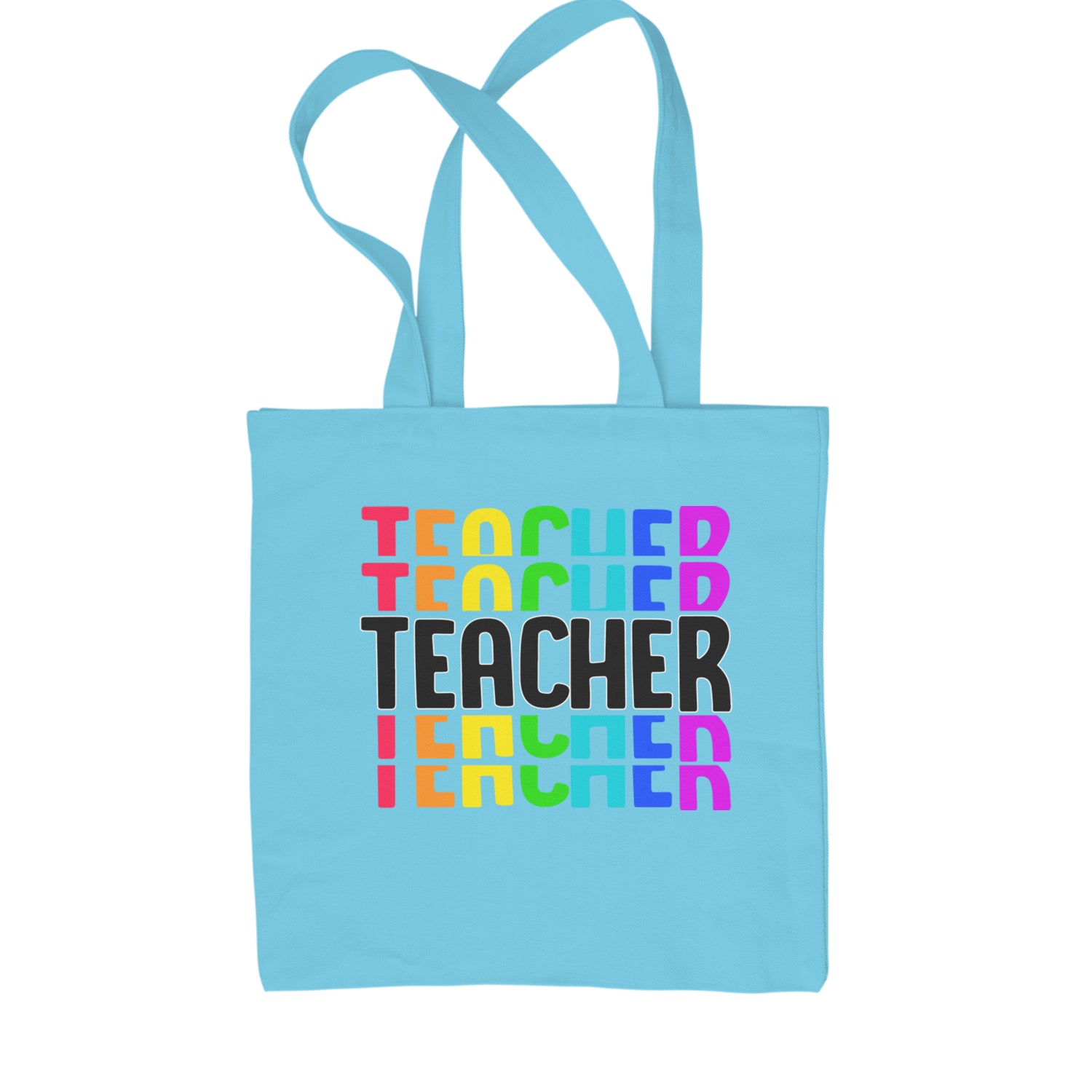 Teacher Repeated Rainbow Pattern Shopping Tote Bag Sky Blue