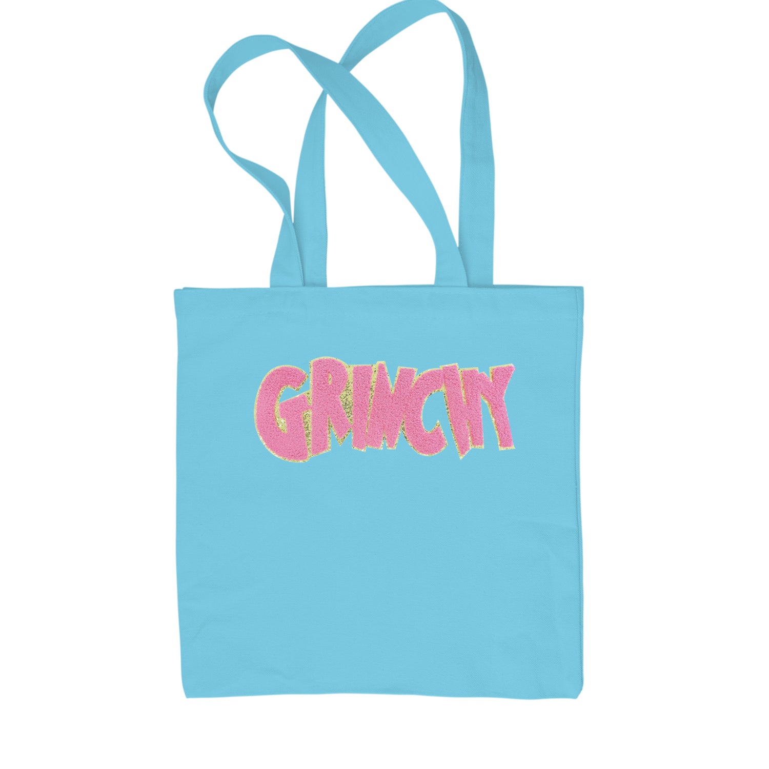 Pink Gr-nchy Chenille Patch Shopping Tote Bag Sky Blue