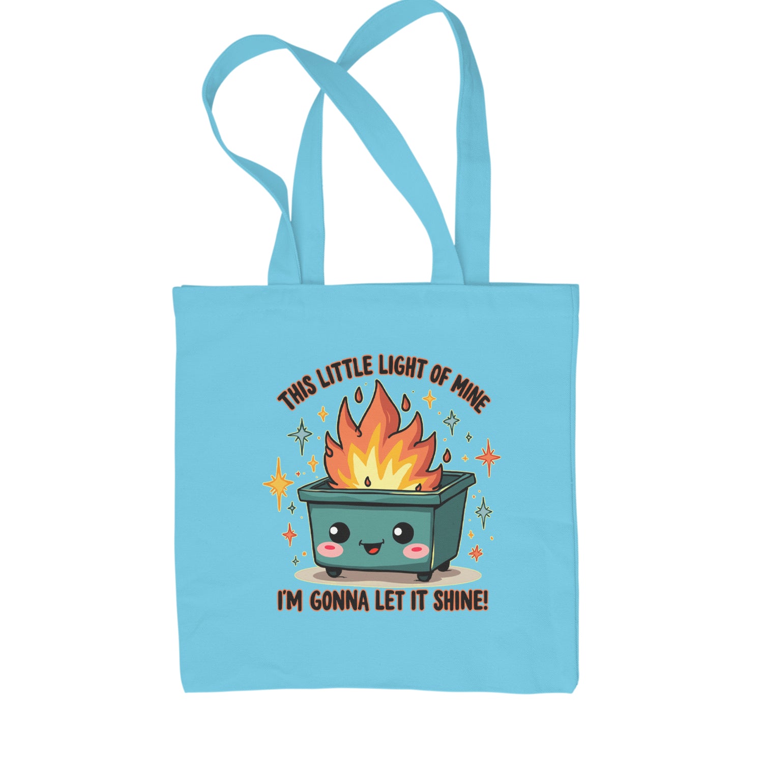 This Little Light of Mine Dumpster Fire Smile Face Shopping Tote Bag Sky Blue