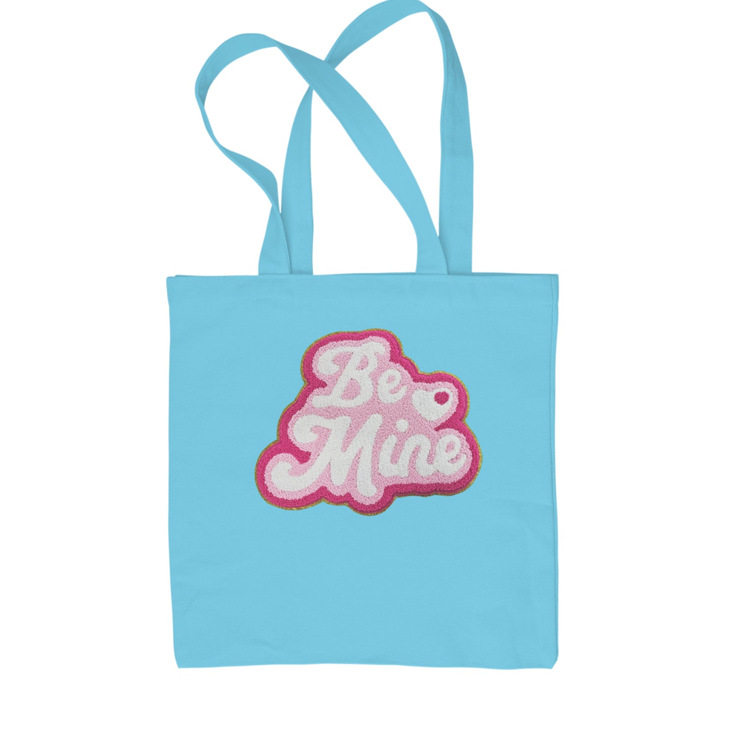 Be Mine Chenille Patch Valentines Days Shopping Tote Bag Sky Blue