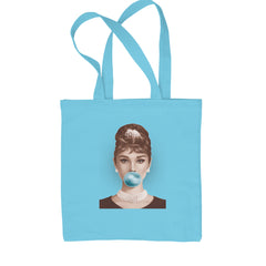 Audrey Hepburn Chewing Bubble Gum American Icon Shopping Tote Bag Sky Blue