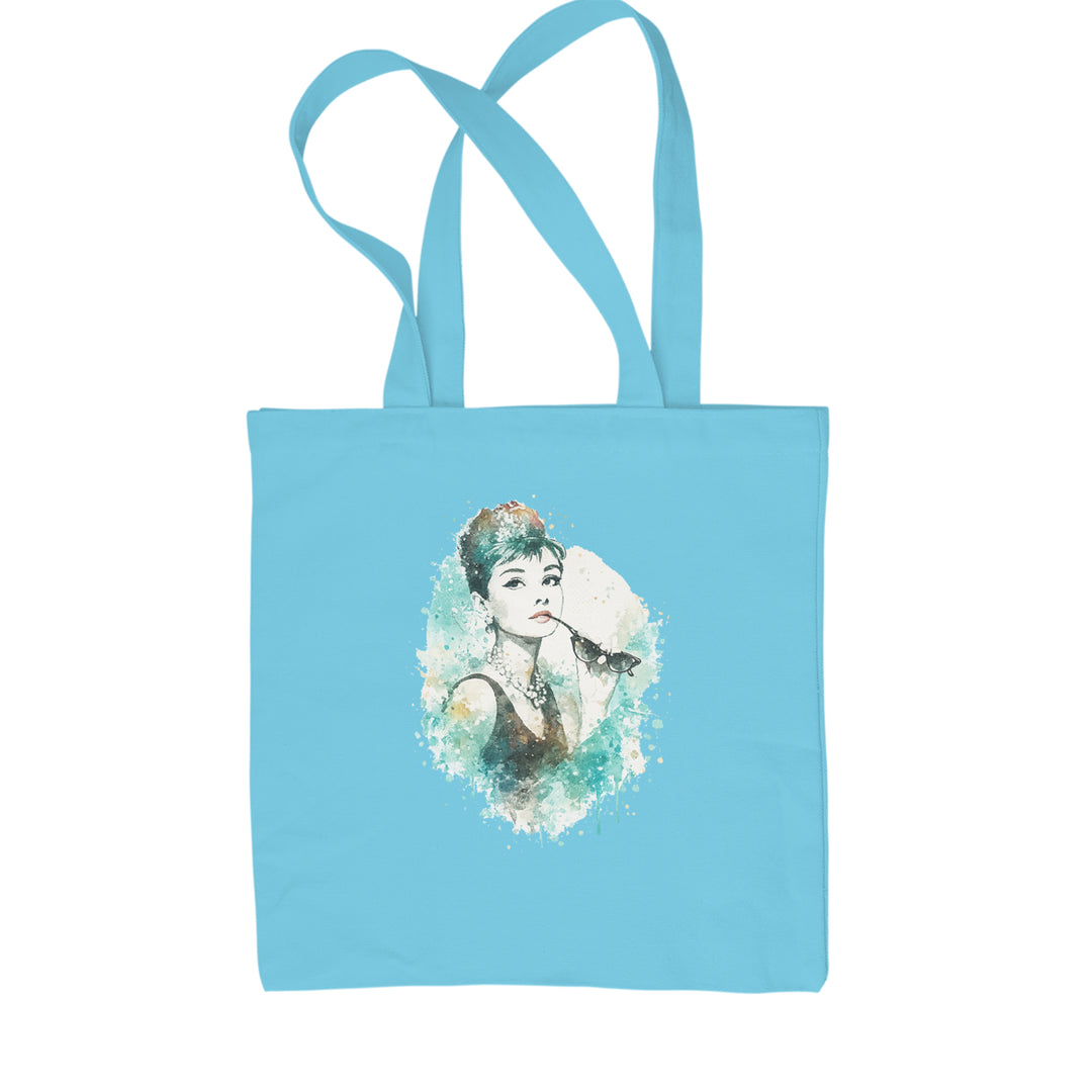 Mrs. Herpburn Iconic Watercolors Shopping Tote Bag Sky Blue