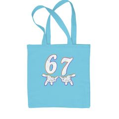 67 Hands Meme Viral Drill Shopping Tote Bag Sky Blue