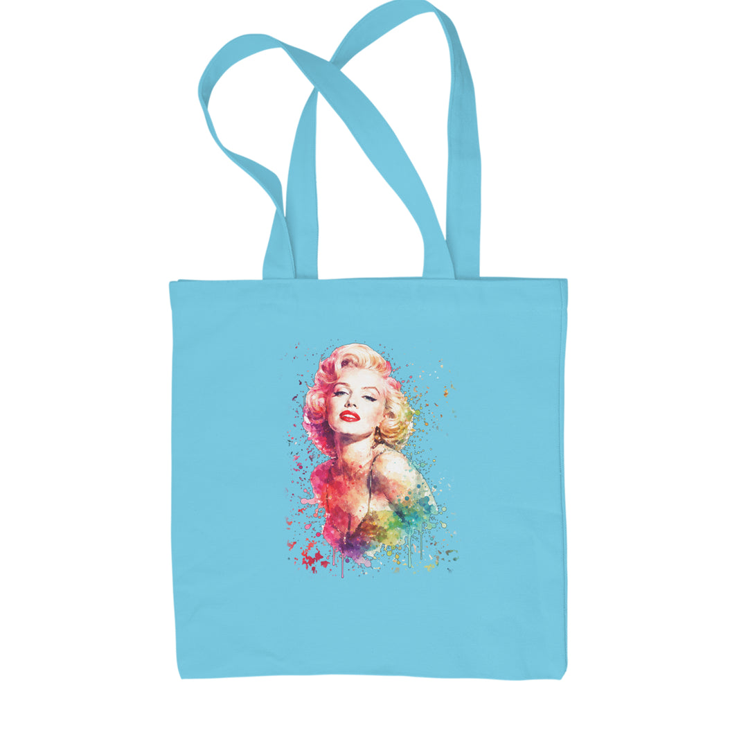 Mrs. Monroe Watercolors Bombshell Shopping Tote Bag Sky Blue