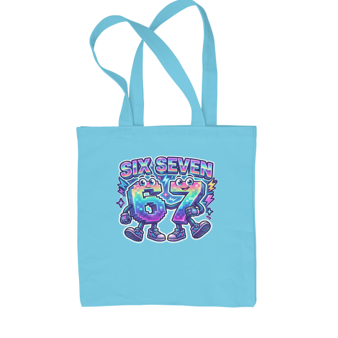 Six Seven 67 Retro Pixel Buddies Shopping Tote Bag Sky Blue