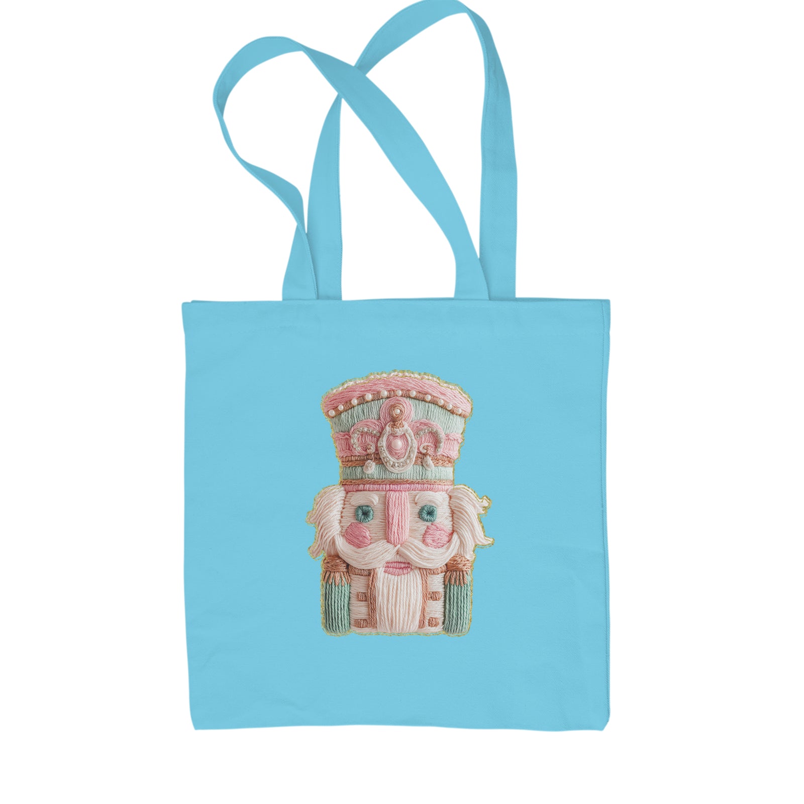 Vintage Nutcracker Embroidery Art Soft Cottagecore Shopping Tote Bag Sky Blue