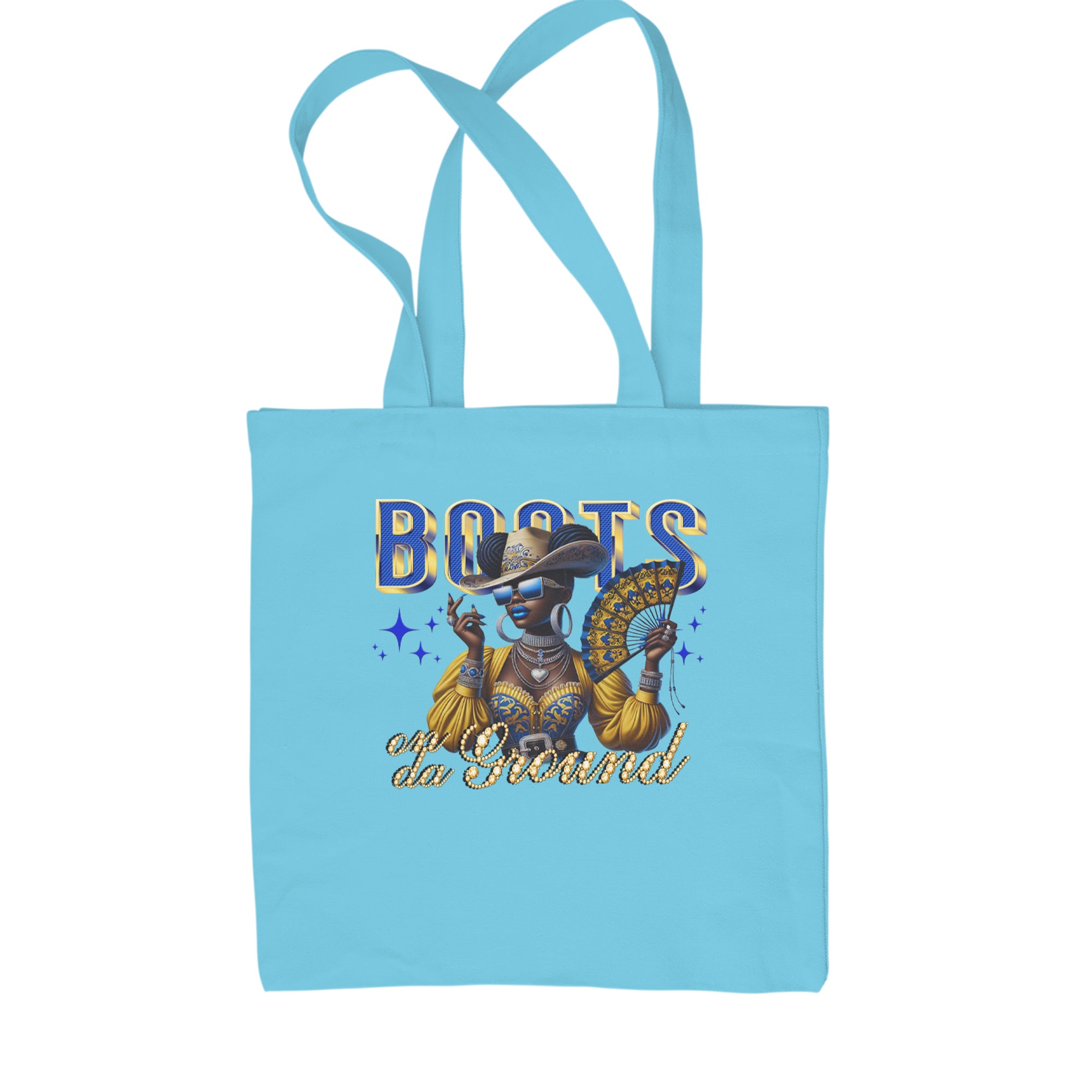 Boots On Da Ground Folding Fan Shopping Tote Bag Sky Blue