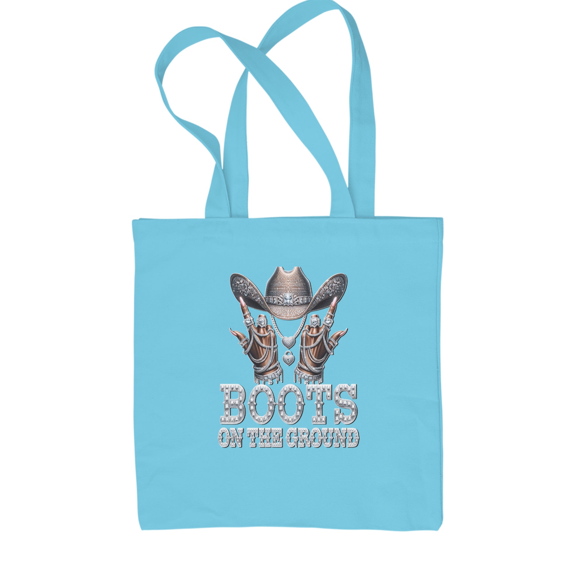 Boots On The Ground Bling Shopping Tote Bag Sky Blue