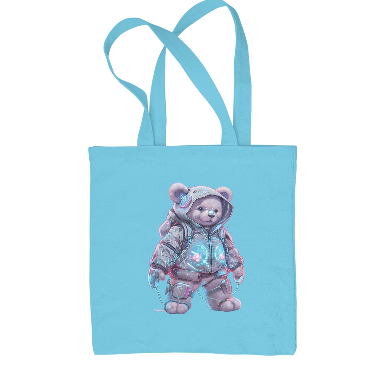 Cyberpunk Adventure Urban Graffiti Bear Shopping Tote Bag Sky Blue