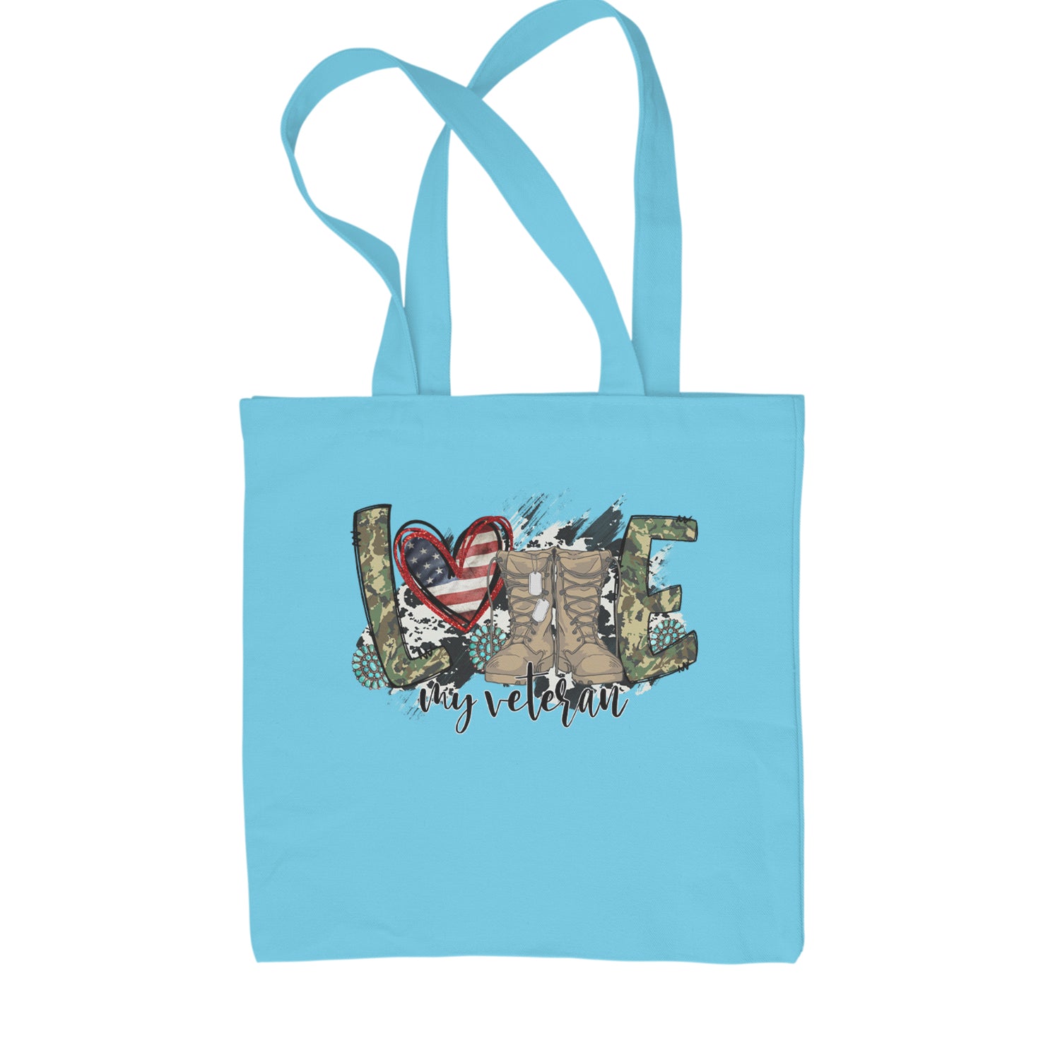 Love My Veteran Honor Veterans Day Shopping Tote Bag Sky Blue