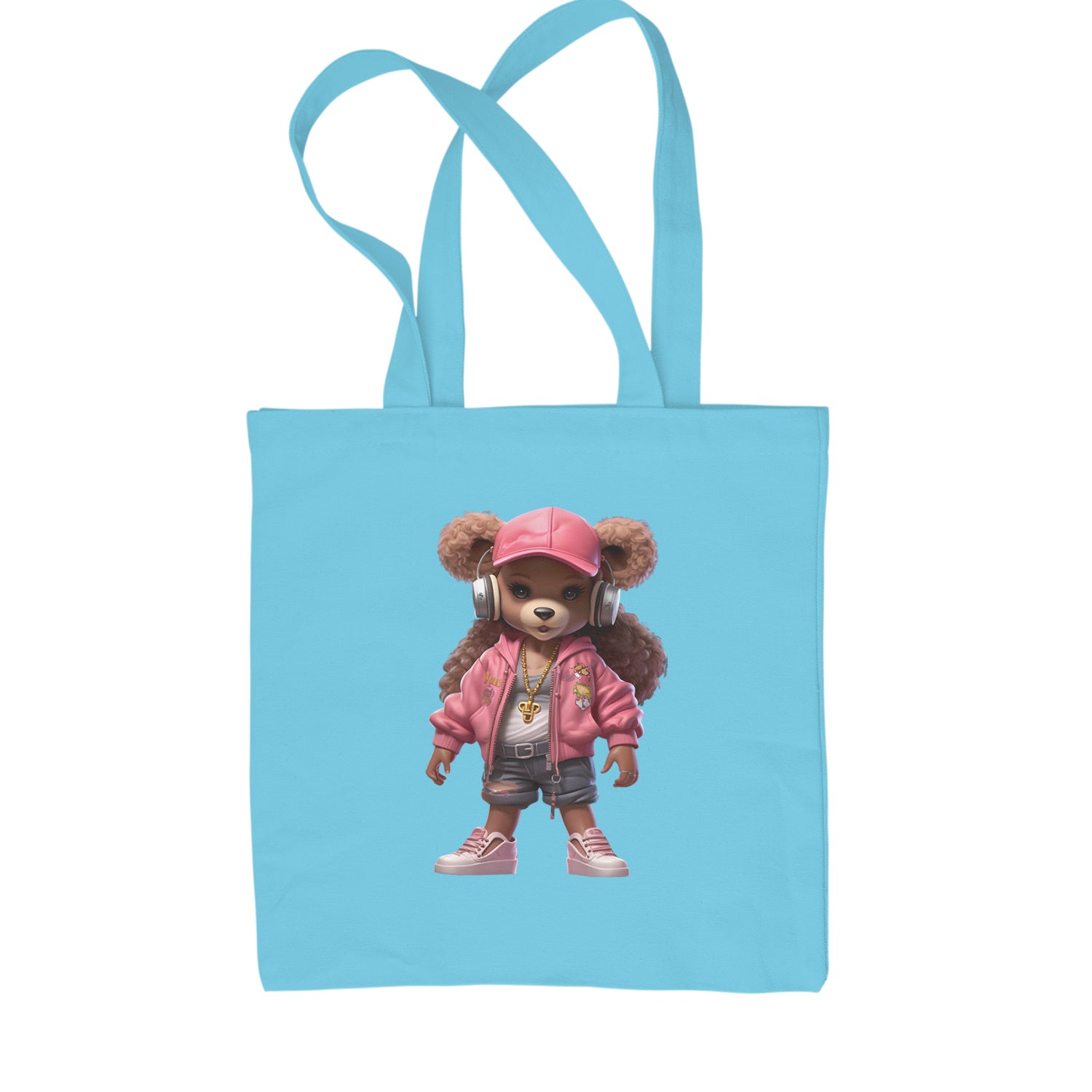 Pink Female Urban Graffiti Bear Shopping Tote Bag Sky Blue