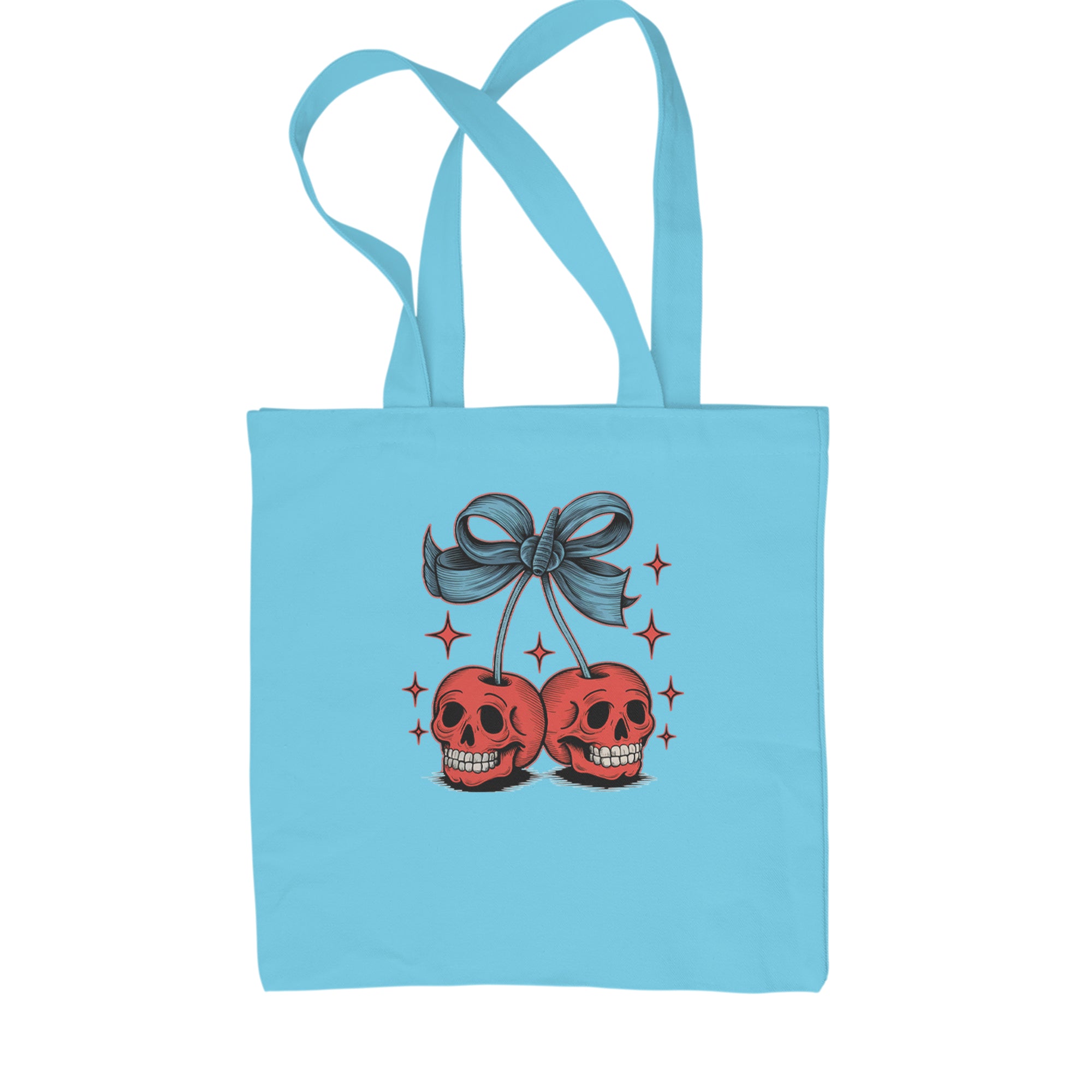 Cherry Skulls Retro Tattoo Shopping Tote Bag Sky Blue
