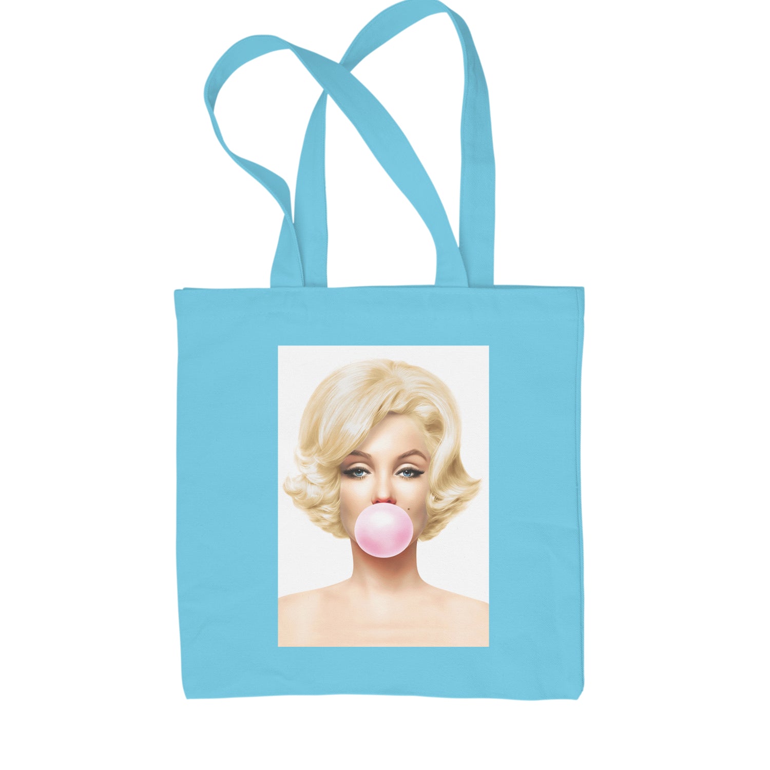 Ms. Monroe Pink Bubble Gum American Icon Shopping Tote Bag Sky Blue