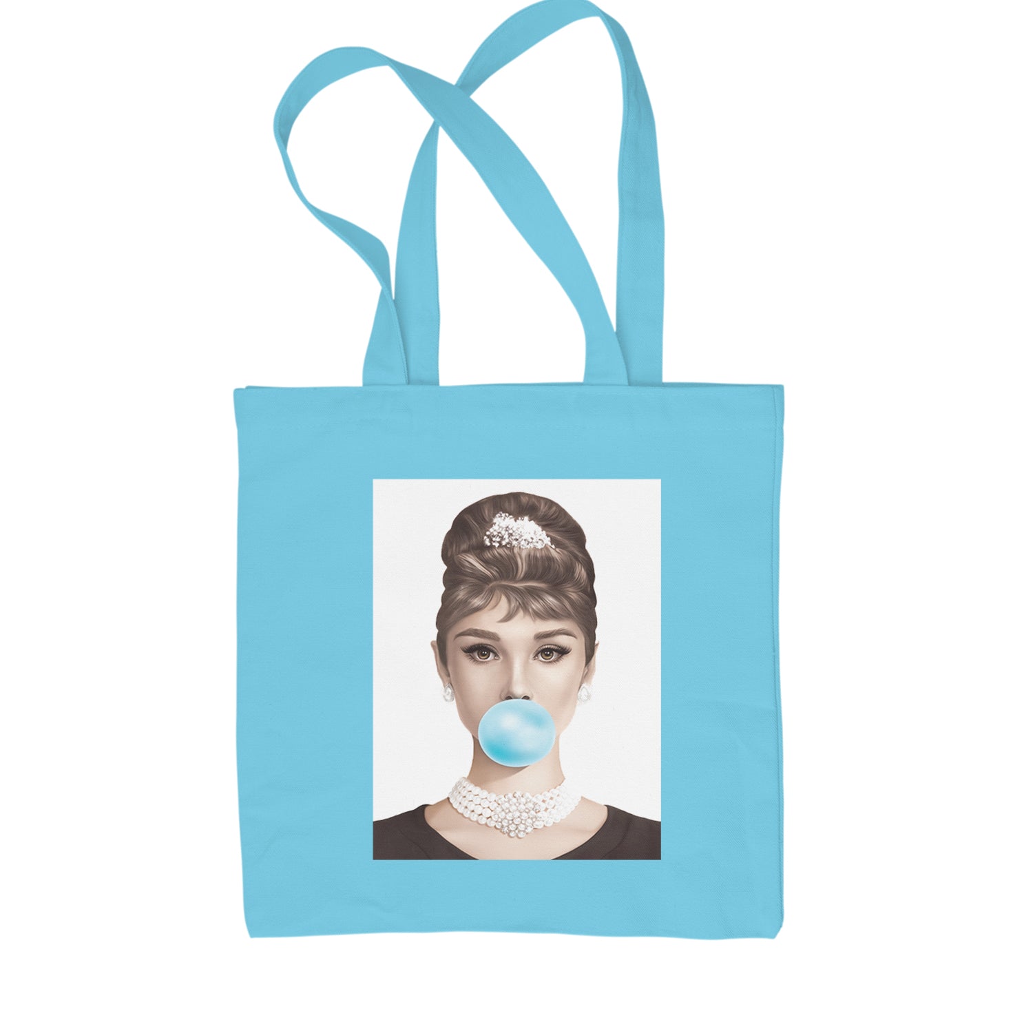 Audrey Hepburn Chewing Bubble Gum American Icon Shopping Tote Bag Sky Blue