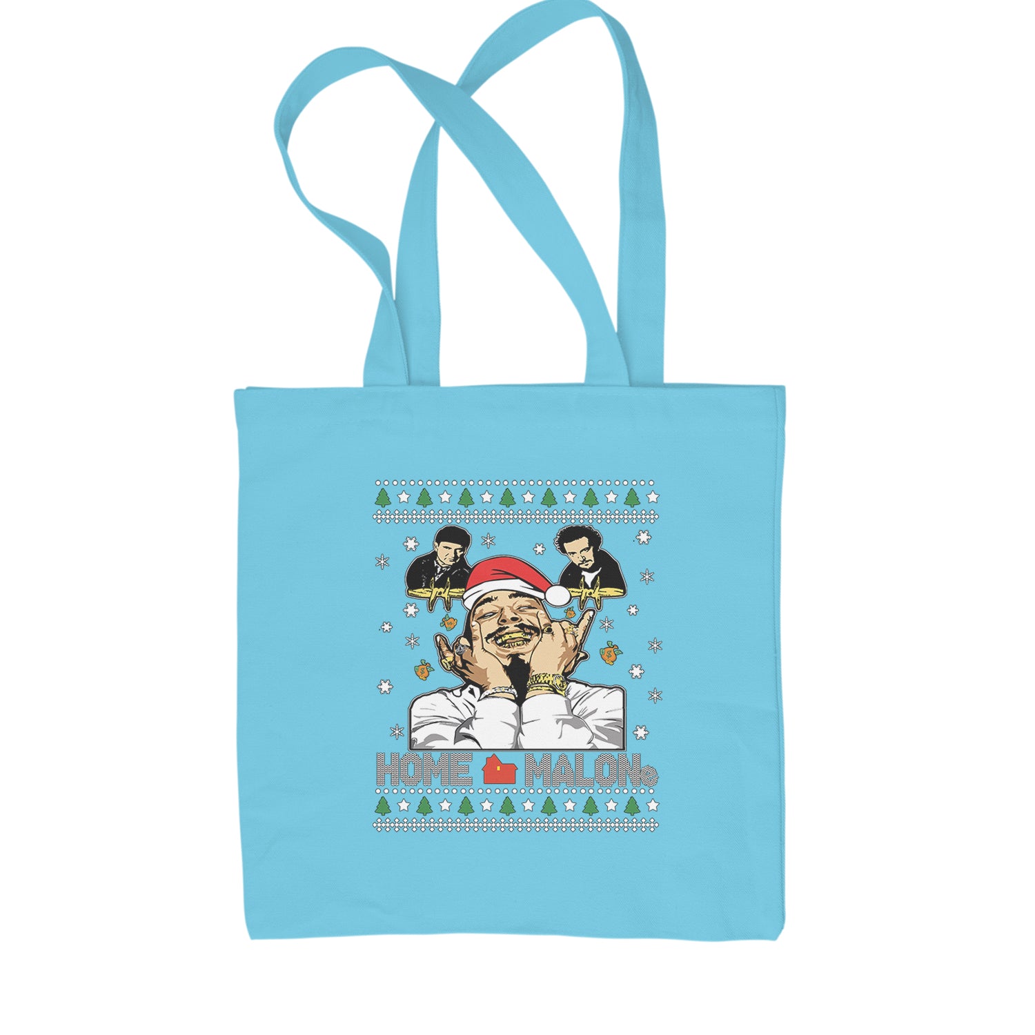 Home Malone Ugly Christmas Shopping Tote Bag Sky Blue