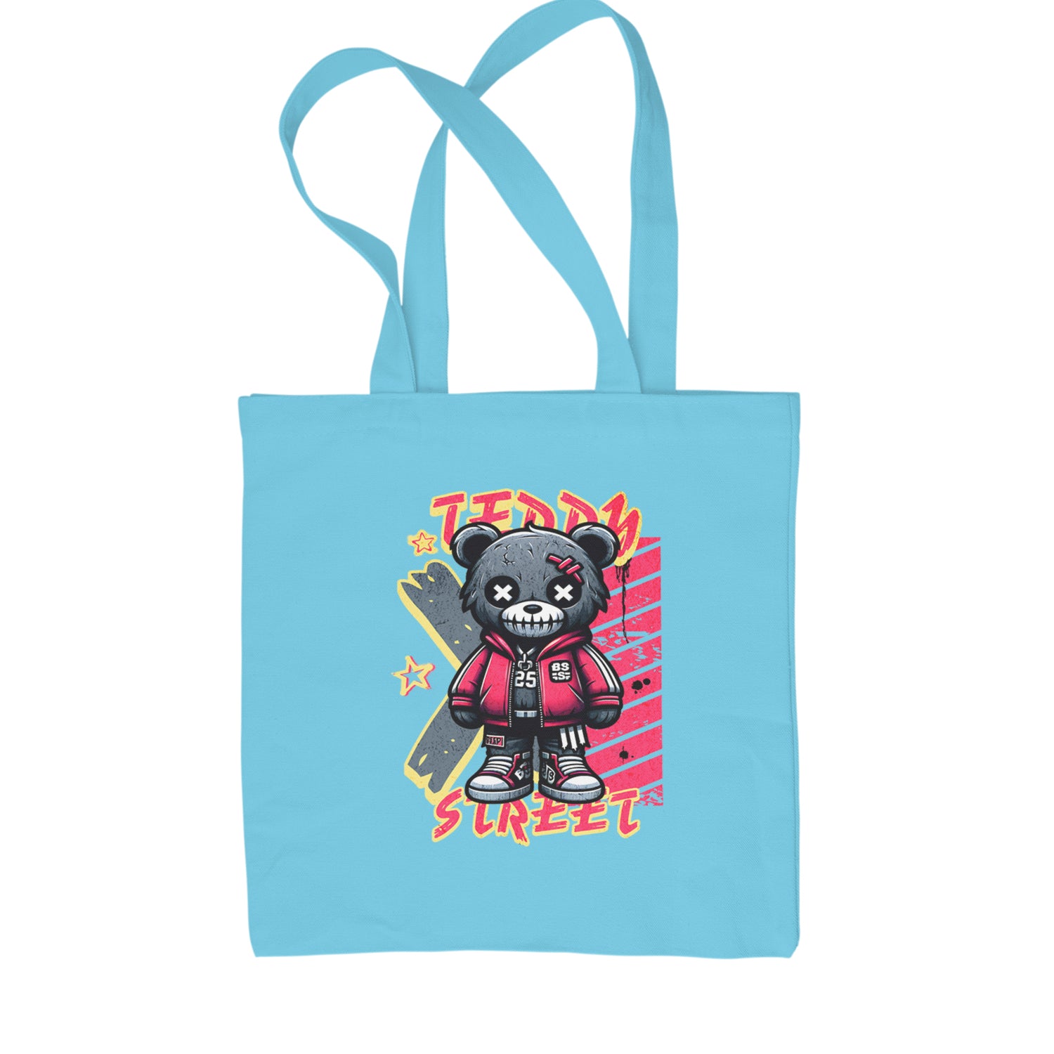 Teddy Attitude Urban Graffiti Bear Shopping Tote Bag Sky Blue