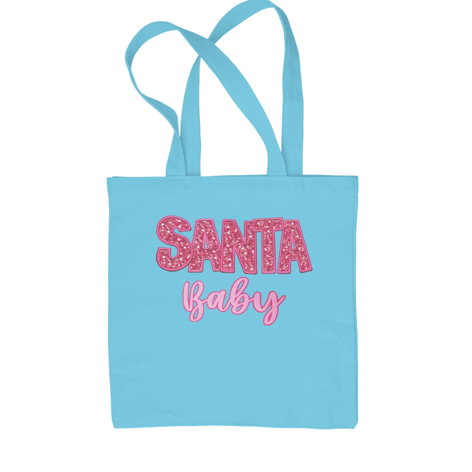 Santa Baby Faux Patch and Sequins Shopping Tote Bag Sky Blue