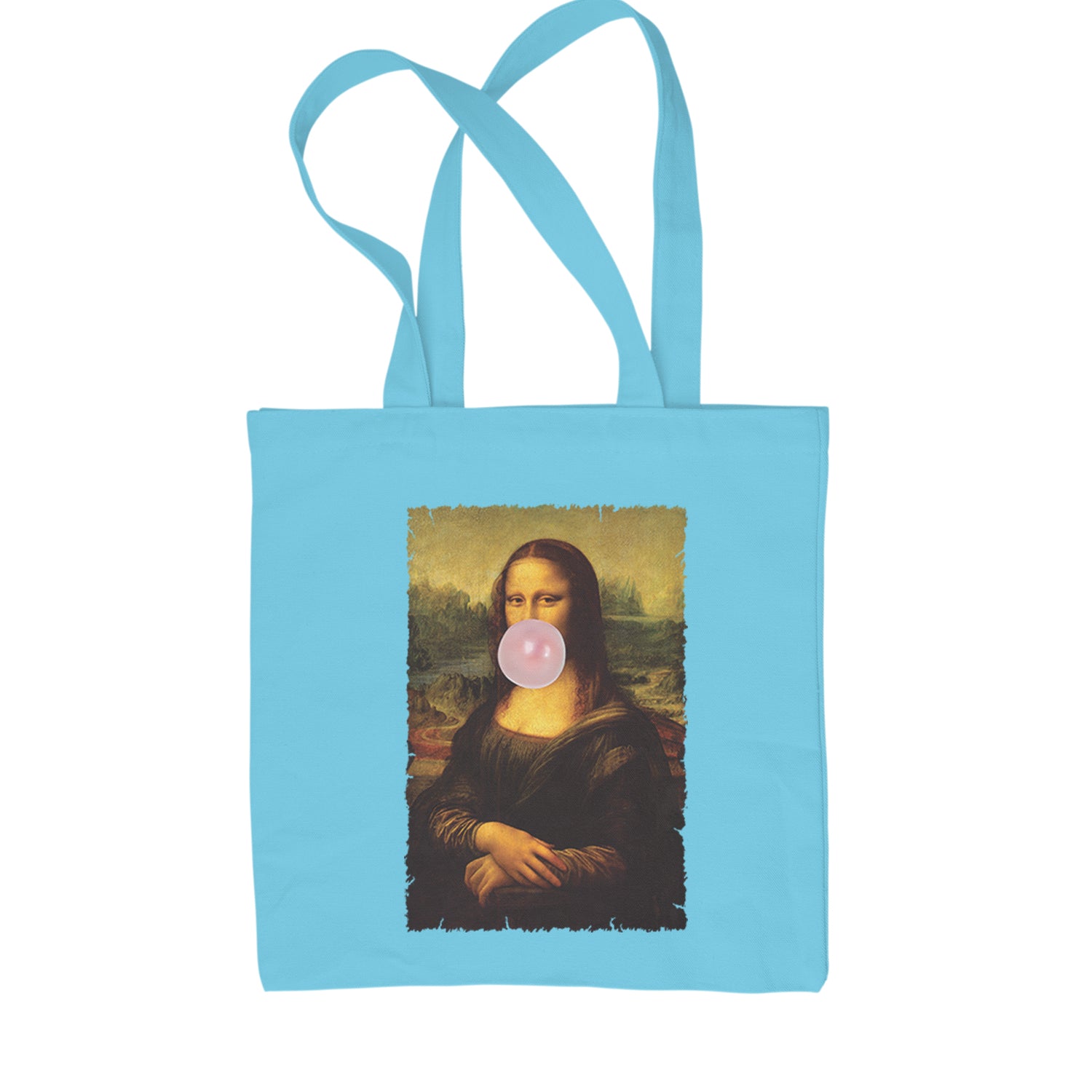 Mona Lisa Smile Pink Bubble Gum Da Vinci Icon Shopping Tote Bag Sky Blue