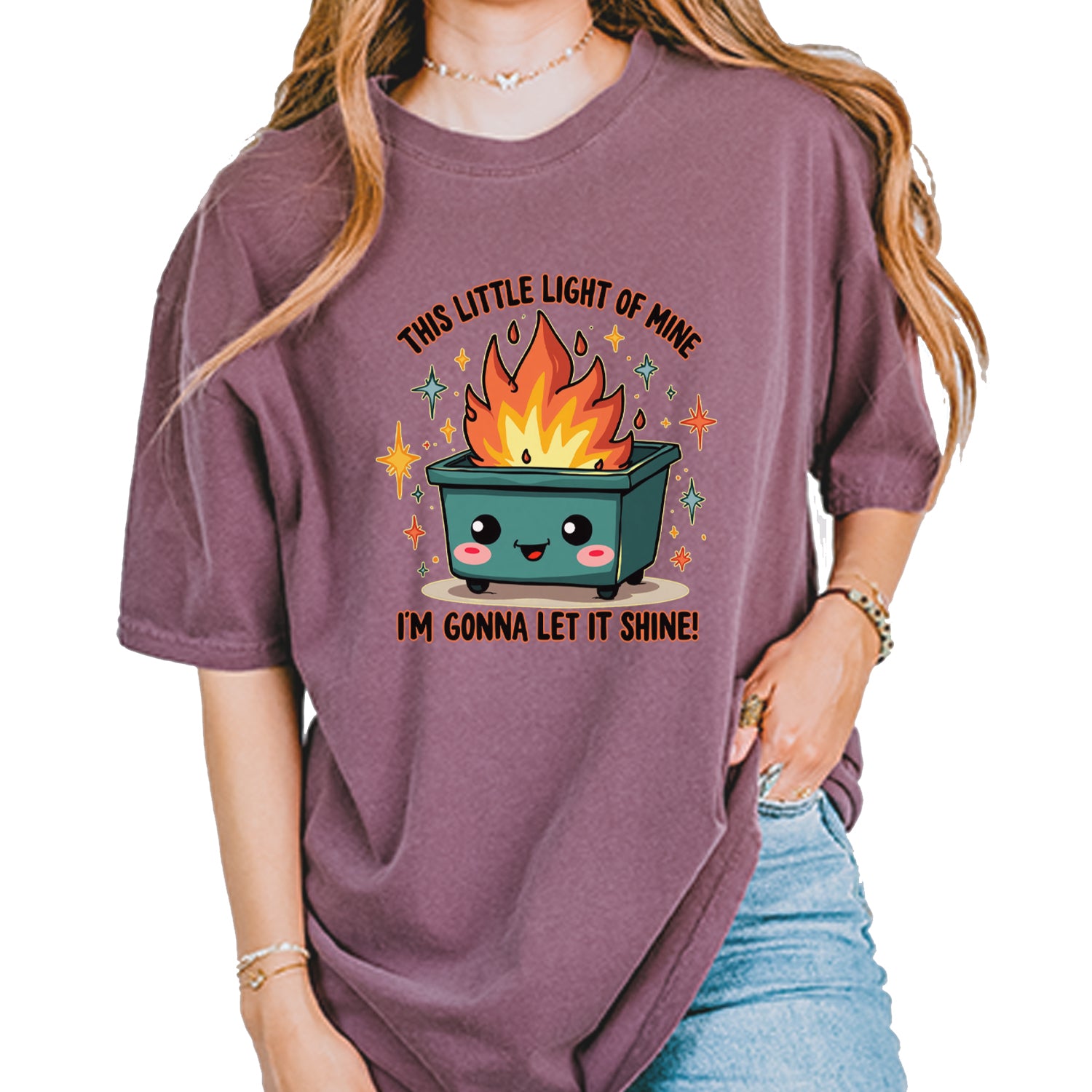 This Little Light of Mine Dumpster Fire Smile Face Vintage Soft Unisex T-shirt Pepper