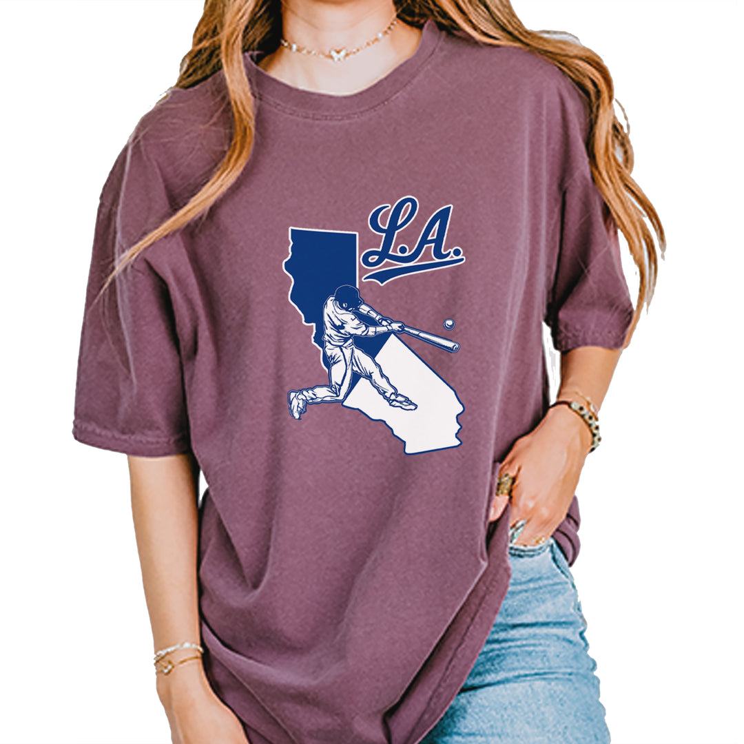 Los Angeles Baseball Batter Up Vintage Soft Unisex T-shirt Berry