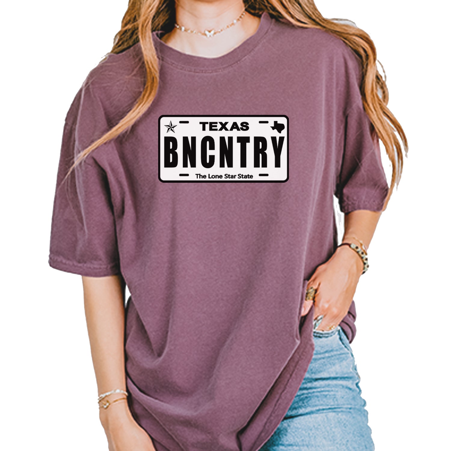 Texas License Plate BNCNTRY Vintage Soft Unisex T-shirt Berry