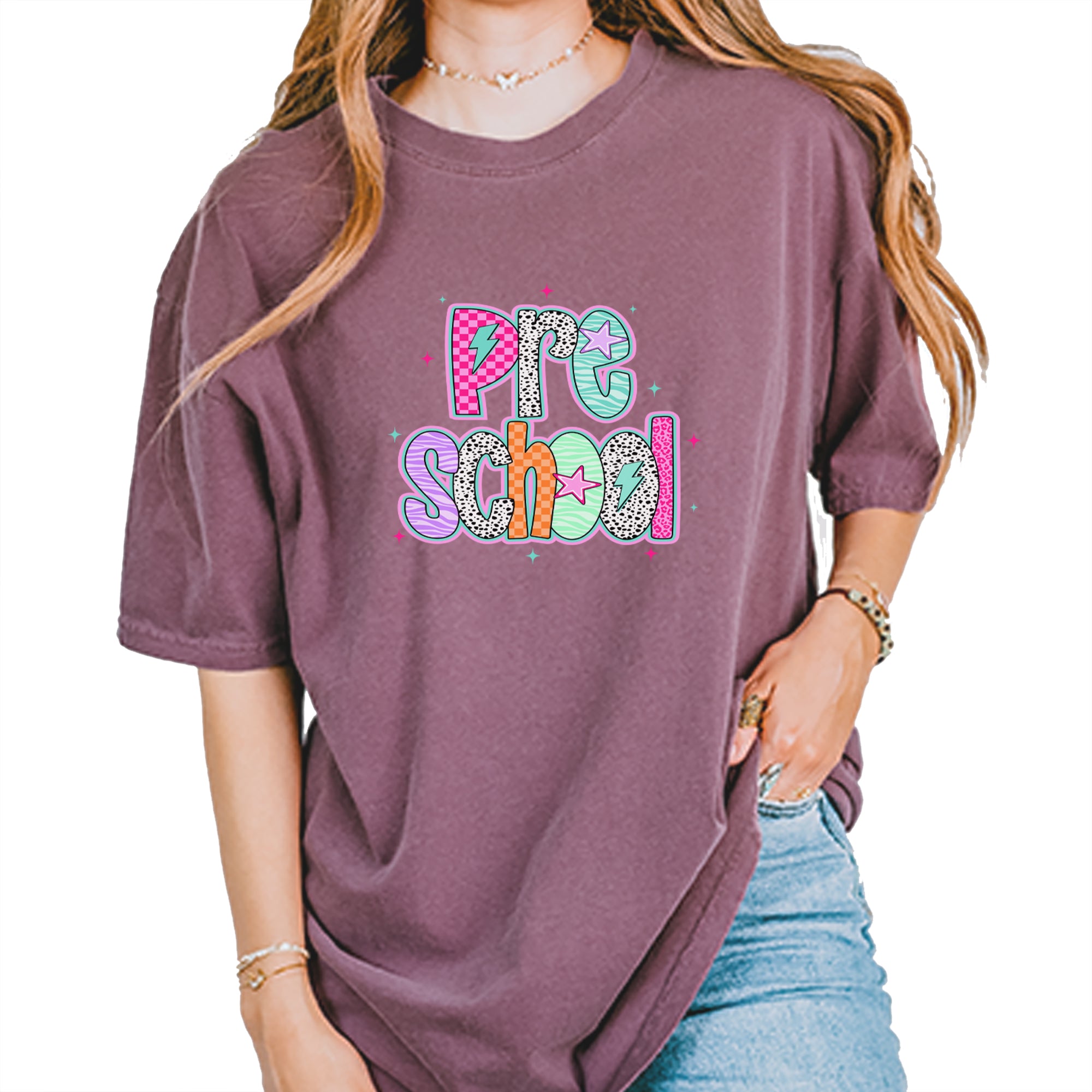 Preschool Power Colorful Back to School Vintage Soft Unisex T-shirt Berry