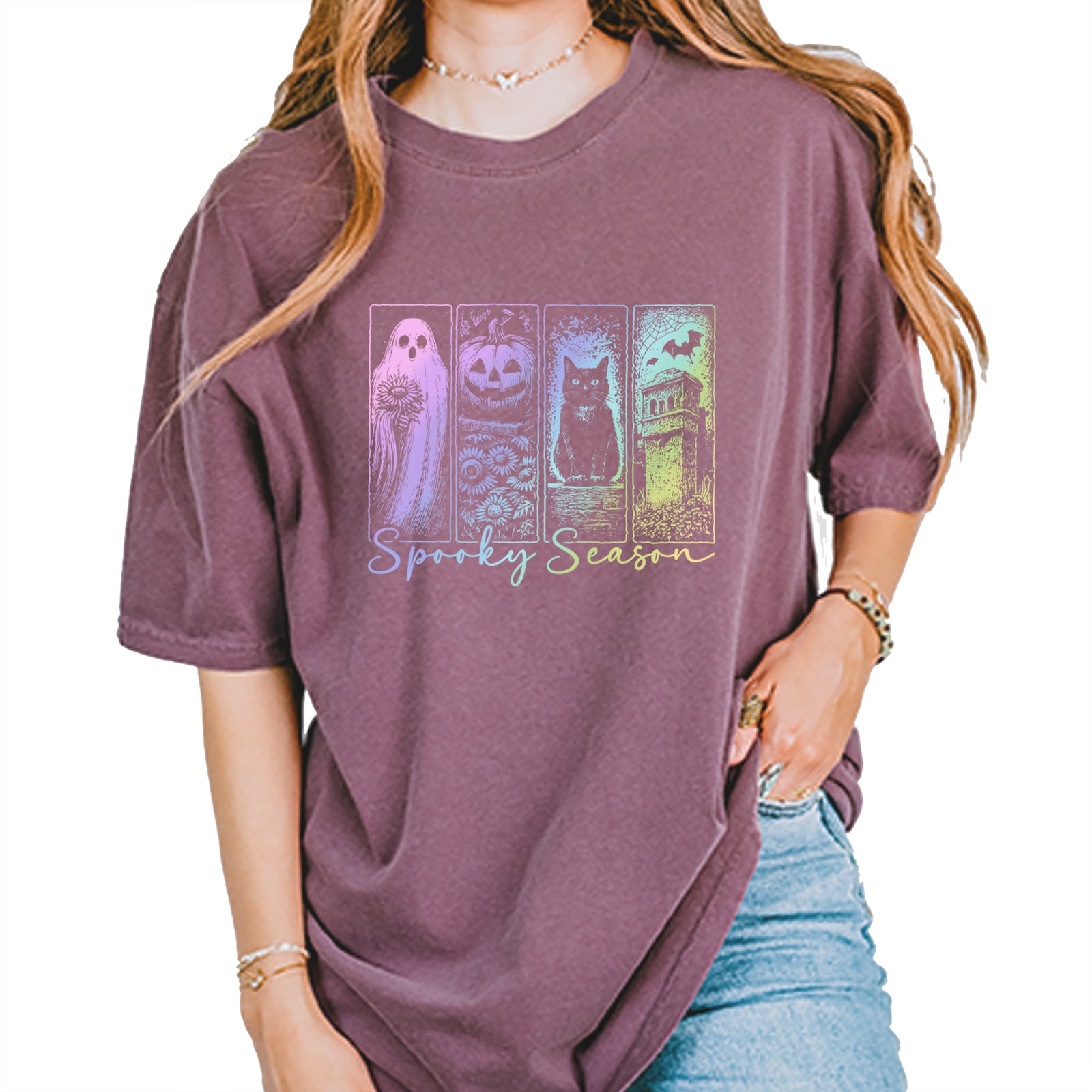 Spooky Season Cute Pastel Halloween Design Vintage Soft Unisex T-shirt Pepper