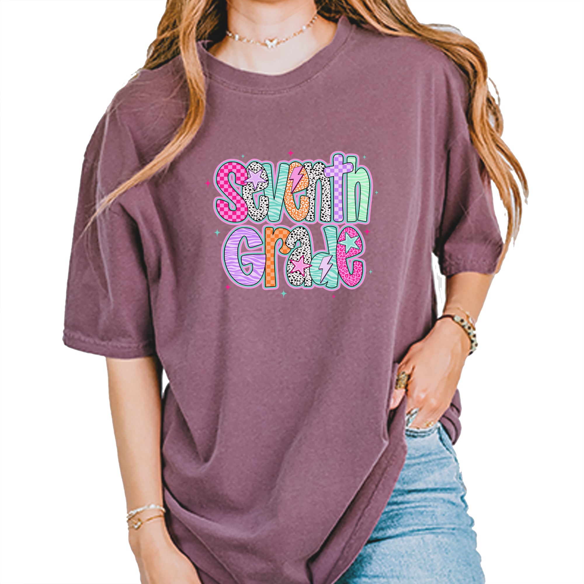 Seventh Grade Swagger Colorful Back to School Vintage Soft Unisex T-shirt Berry