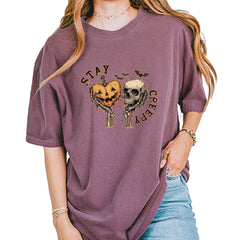 Stay Creepy Skull and Pumpkin Halloween Vintage Soft Unisex T-shirt Berry