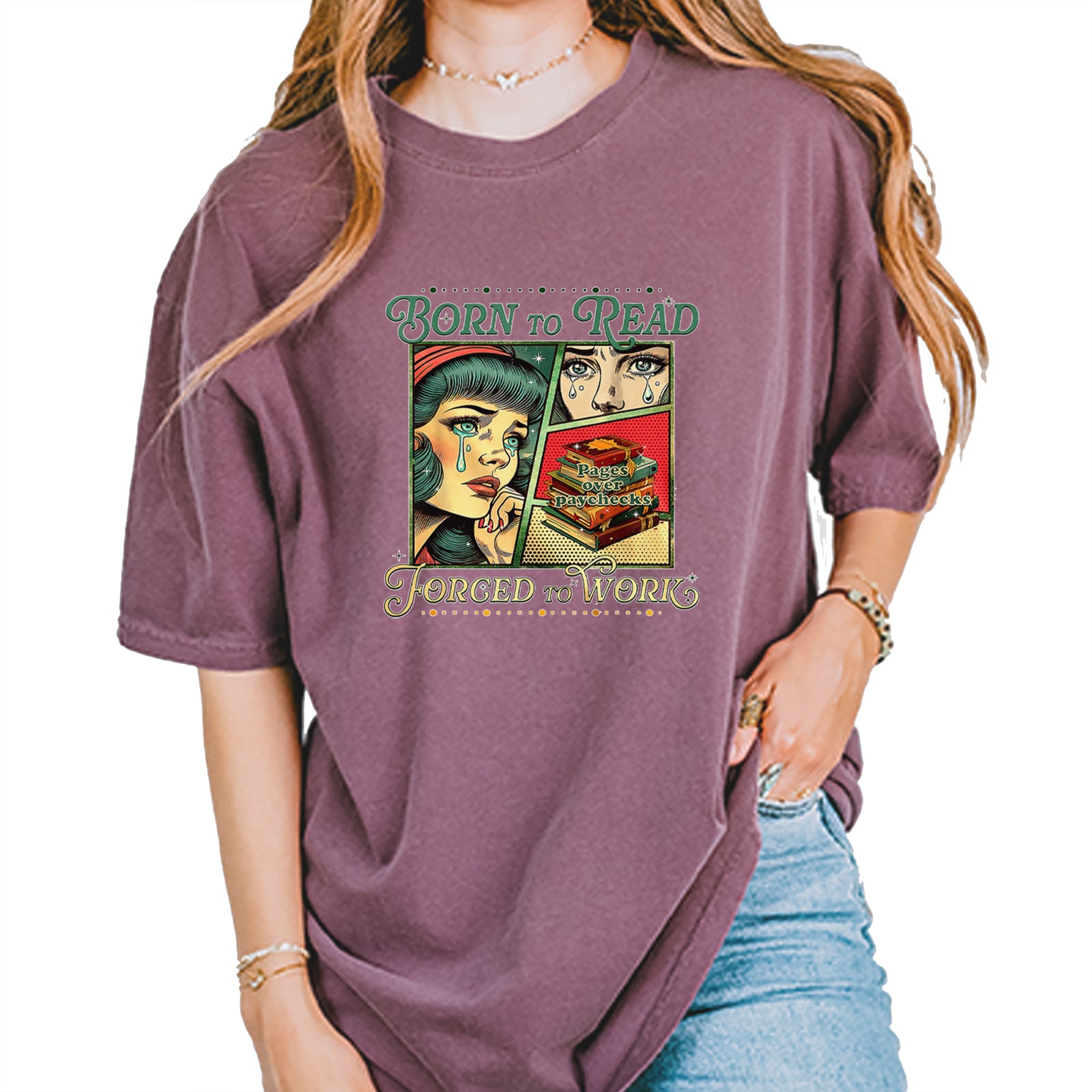 Born To Read, Forced To Work Vintage Soft Unisex T-shirt Pepper