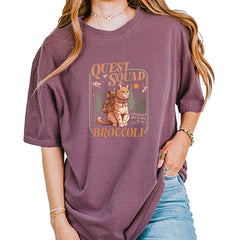 Quest Squad Broccoli Cat Fantasy Reader  Vintage Soft Unisex T-shirt Berry