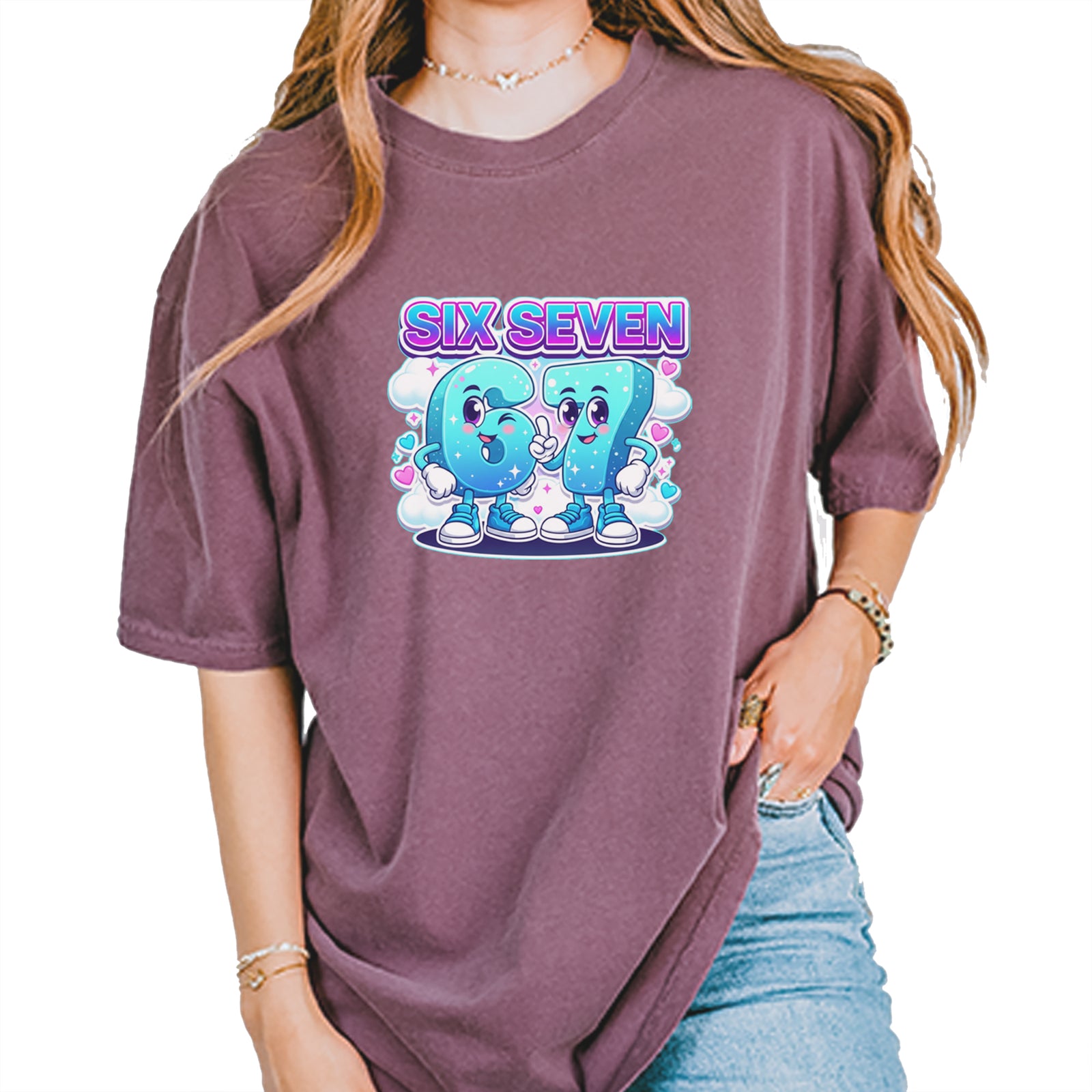 67 Six Seven Meme Kawaii Cloud Vintage Soft Unisex T-shirt Pepper