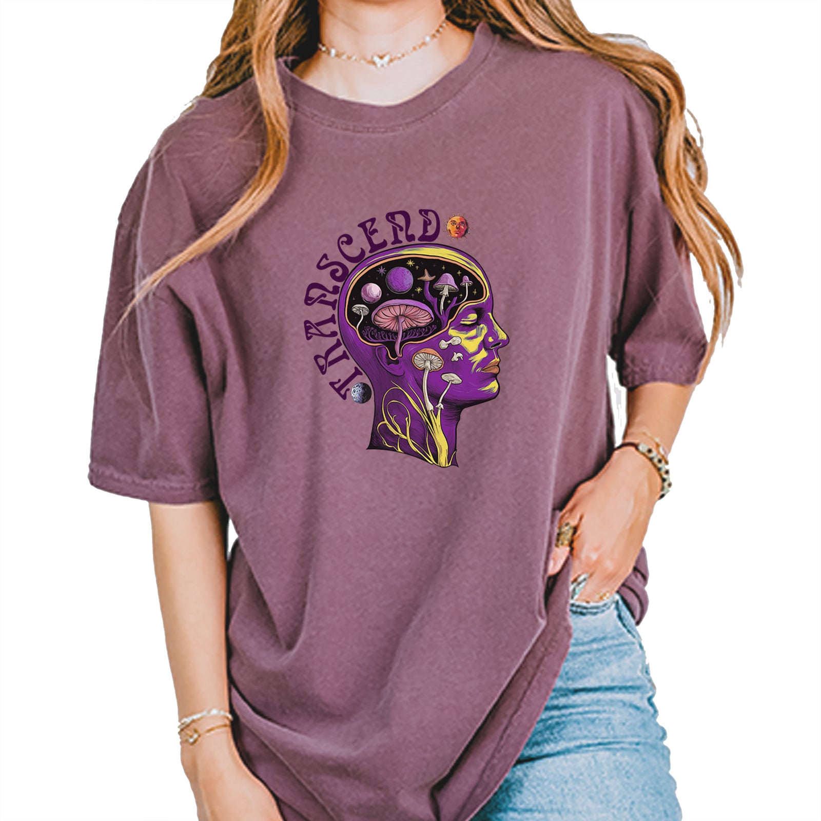 Psychedelic Cosmic Mushroom Head Vintage Soft Unisex T-shirt Pepper