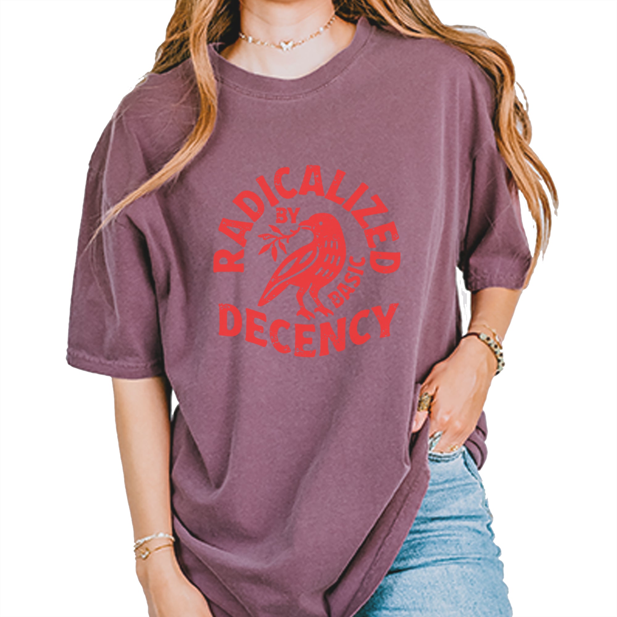 Radicalized by Basic Decency Dove Protest Statement Vintage Soft Unisex T-shirt Pepper