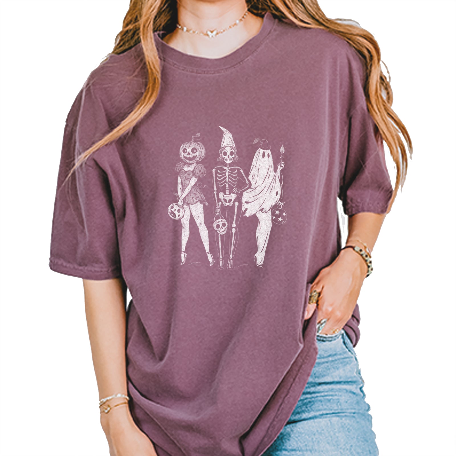 Vintage Spooky Squad Pinup Halloween Design Vintage Soft Unisex T-shirt Pepper