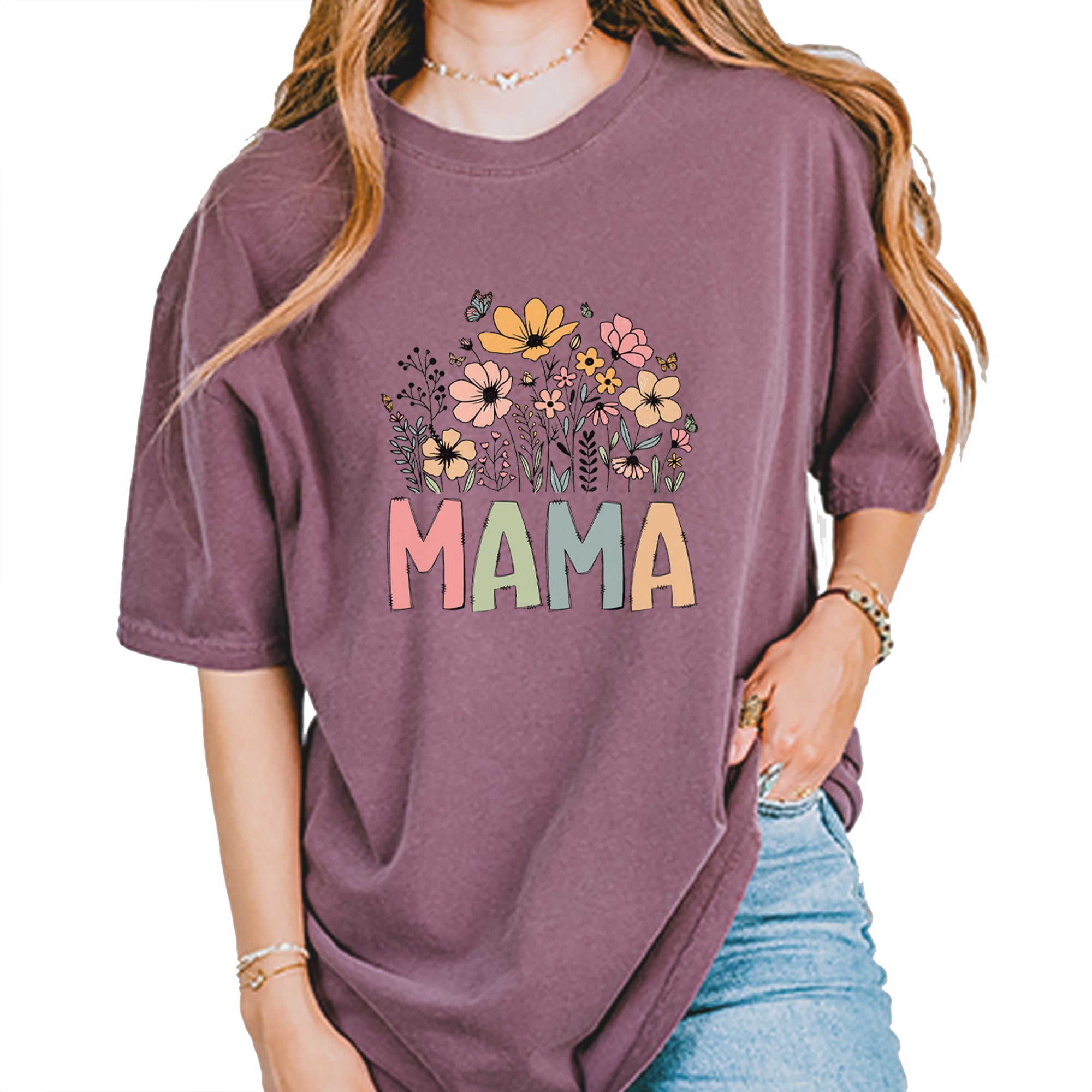 Mama Wildflower Retro Flower Vintage Soft Unisex T-shirt Berry