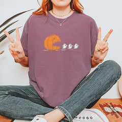 Pumpkin Pacman Chasing Ghosts Halloween Vintage Soft Unisex T-shirt 