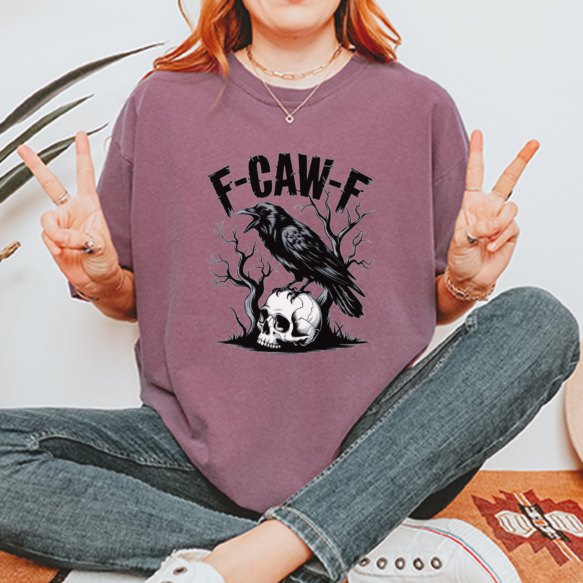 F-Caw-F Crow On Skull F-ck Off Gothic Vintage Soft Unisex T-shirt 