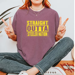 Straight Outta Steeler Nation Football graphic on Garment-Dyed Heavyweight Unisex T-Shirt alternate view 2