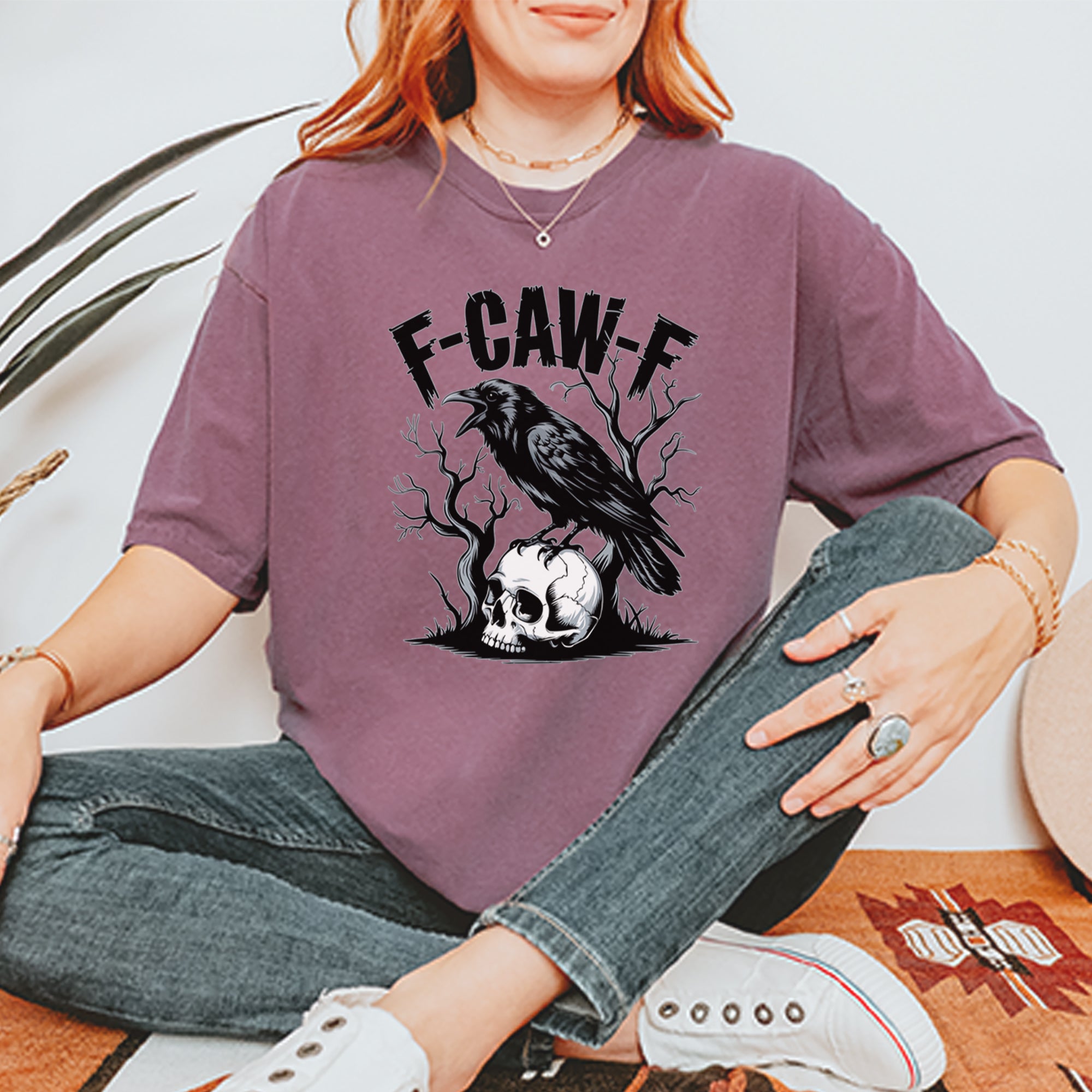 F-Caw-F Crow On Skull F-ck Off Gothic Vintage Soft Unisex T-shirt 