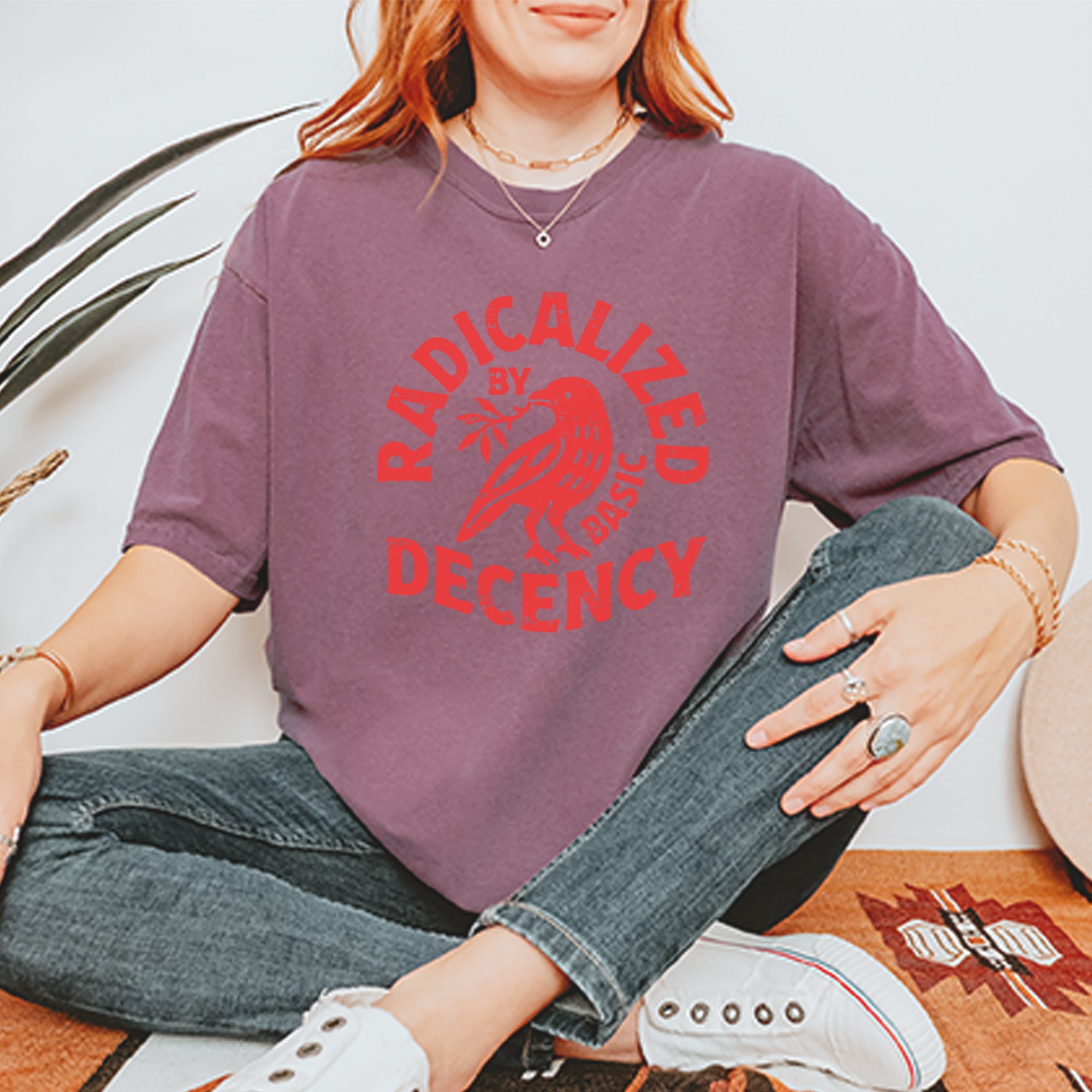 Radicalized by Basic Decency Dove Protest Statement Vintage Soft Unisex T-shirt 