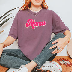 Mama Hot Pink Glitter Chenille Patch Vintage Soft Unisex T-shirt 