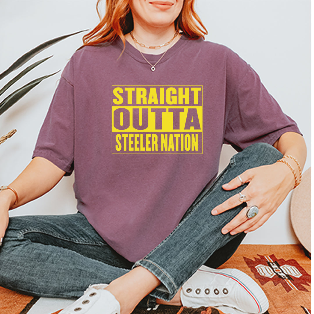 Straight Outta Steeler Nation Football graphic on Garment-Dyed Heavyweight Unisex T-Shirt alternate view 3