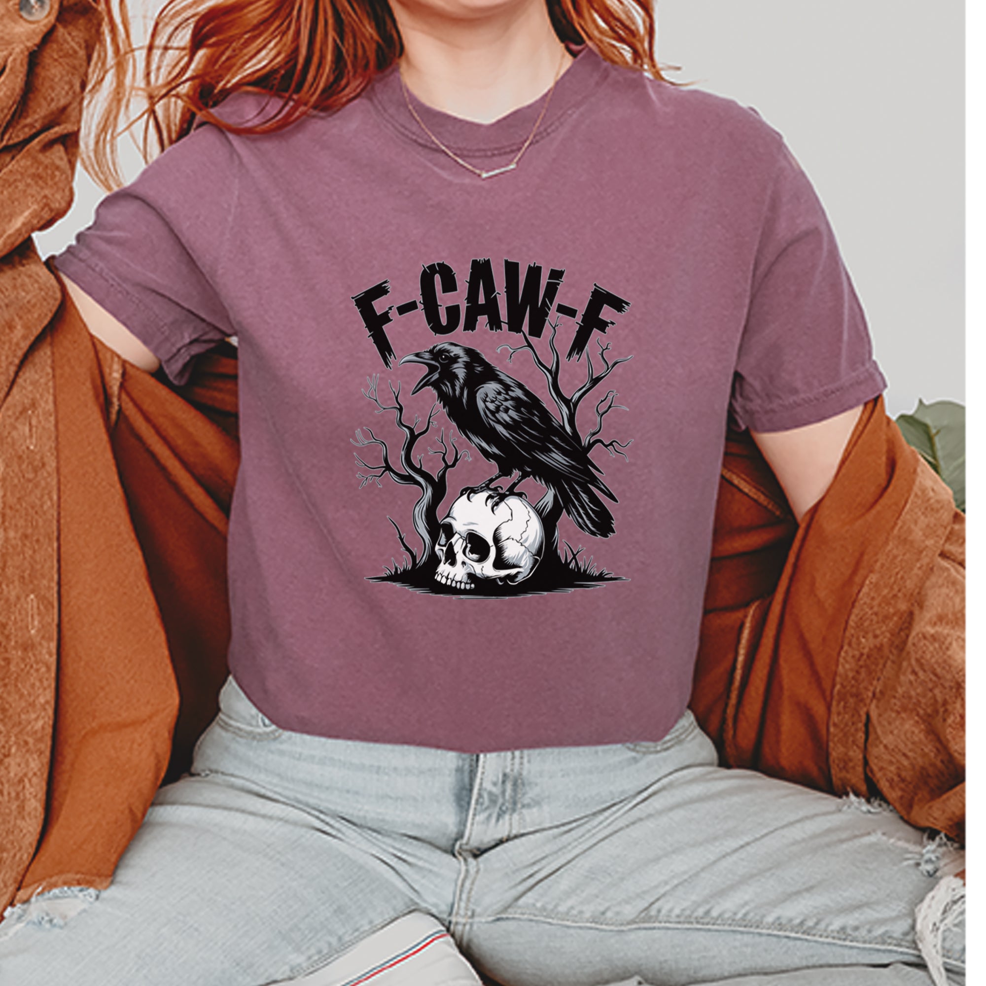 F-Caw-F Crow On Skull F-ck Off Gothic Vintage Soft Unisex T-shirt 