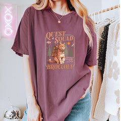 Quest Squad Broccoli Cat Fantasy Reader  Vintage Soft Unisex T-shirt 